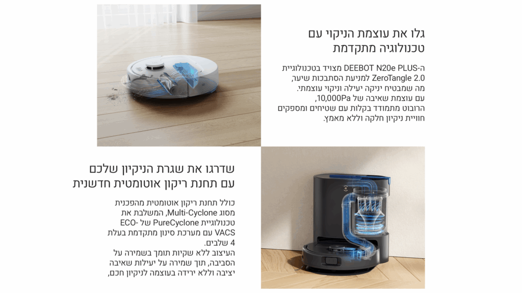 שואב שוטף רובוטי+תחנת עגינה ECOVACS DEEBOT N20E לבן